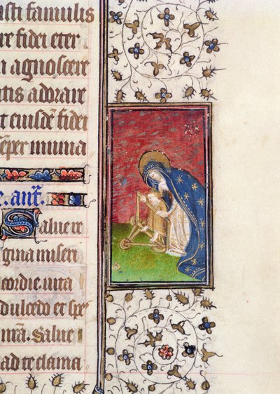 Ms 62, f.205r: Maagd en Kind, detail uit een Frans Getijdenboek, c.1445-50 door French School