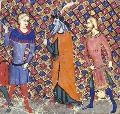 Ms Add 12228 Merlin met twee metgezellen, illustratie uit 