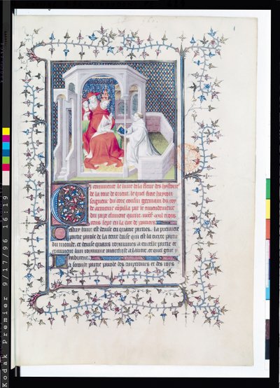 Ms Fr 12201 Fol.1 Hayton presenteert zijn werk aan paus Clemens V (ca.1260-1320) uit de Fleur des histoires de la terre d
