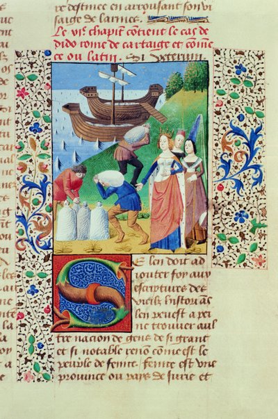 Dido die de Schat van Sychaeus inscheept, uit De Val van Prinsen, door Giovanni Boccaccio (1313-75) 1472 door French School