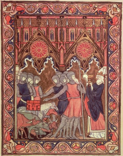 Abraham presenteert zijn gevangenen en zijn buit aan Melchizedek, uit het Psalter van St. Louis, c.1258-70 door French School