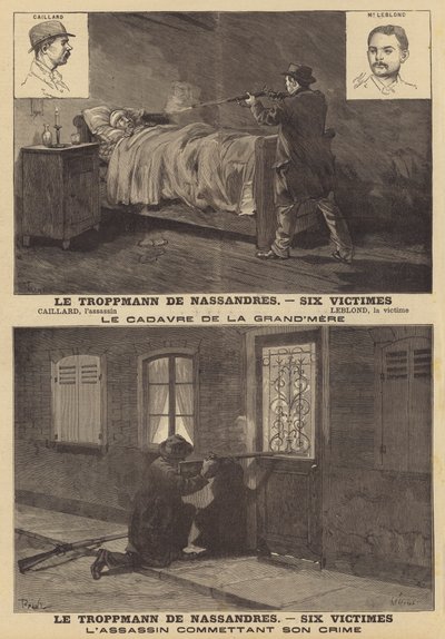 Moord op een gezin van zes in Nassandres door een moordenaar genaamd Caillard door French School