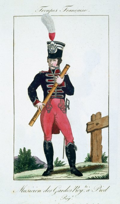 Muzikant van de Koninklijke Voetwacht, uit Troupes Francaises, uitgegeven bij Basset, Parijs door French School