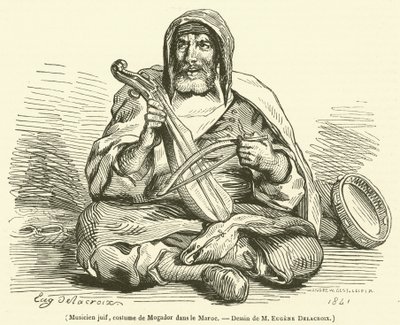 Joodse muzikant, kostuum van Mogador in Marokko (gravure) door French School