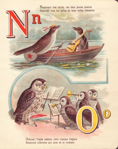 N O: Nachtegaal, navigatie, uil, orkest door French School