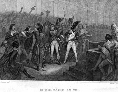 Staatsgreep van Napoleon Bonaparte op 18 Brumaire jaar VIII (1799) in de Zaal van de Raad van Vijfhonderd van Saint Cloud - in 