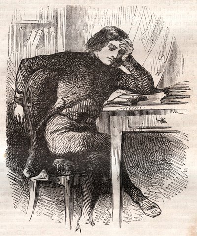 Napoleon in zijn puberteit werd somber, donker; lezen was voor hem een soort passie - gravure in 