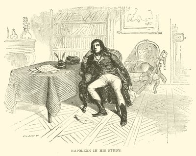 Napoleon in zijn studeerkamer (gravure) door French School