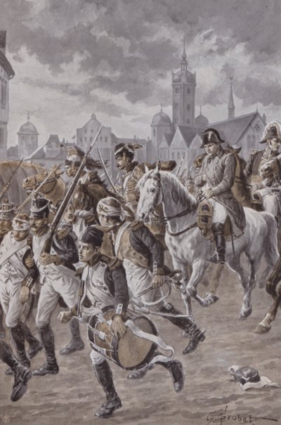 Napoleon met zijn leger (litho) door French School