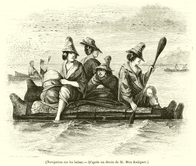 Zeilen op de balsas (gravure) door French School