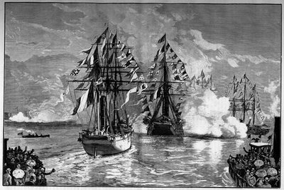 New York: aankomst in de haven van de stad van het Franse schip 