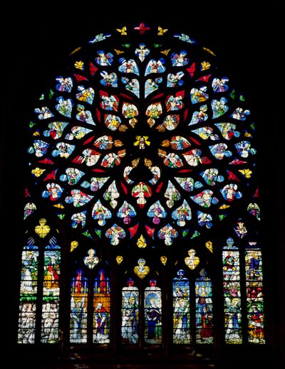 Noordtransept roosvenster met Psalm 150 door French School