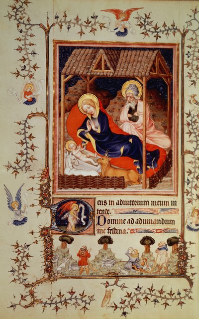 Nouv Lat 3093 f.42 Geboorte en Bezoek van de herders, uit Duc de Berry