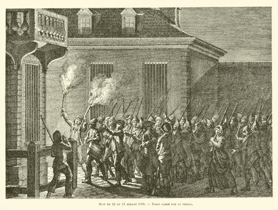 Nacht van 12 op 13 juli 1789, Parijs bewaakt door het volk (gravure) door French School