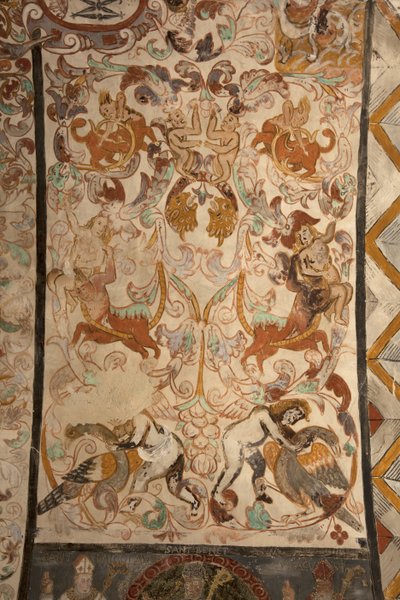 Parochiekerk (Església de la Mare de Déu de Solers). Interieur. De beuken. Muurschilderingen. Detail. 16e eeuw (?). door French School
