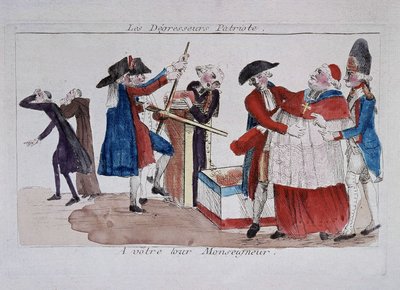 Patriot scant: commissarissen die geestelijken in een pers laten afvallen, eind 18e eeuw door French School