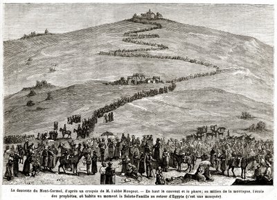 Boetedoening Pelgrimstocht naar de Heilige Plaatsen van 25 april tot 8 juni 1882 (gravure) door French School