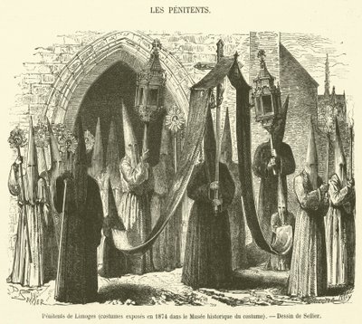 Penitents de Limoges, costumes exposes en 1874 dans le Musee historique du costume door French School
