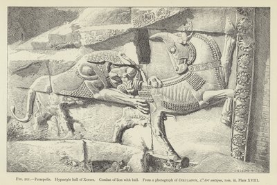 Persepolis, hypostyle hal van Xerxes, gevecht van leeuw met stier door French School