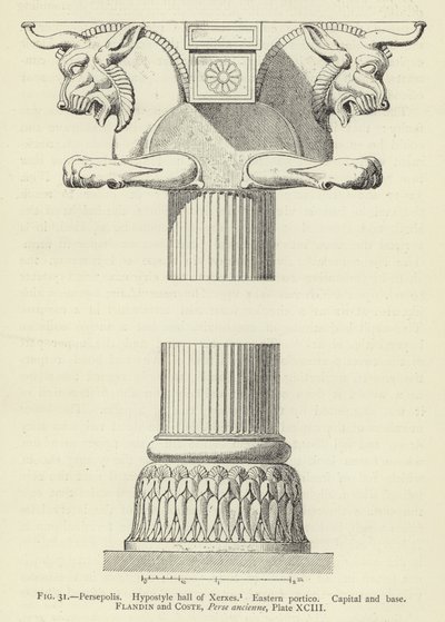Persepolis, Hypostyle hal van Xerxes, Oostelijke portiek, Kapiteel en basis door French School
