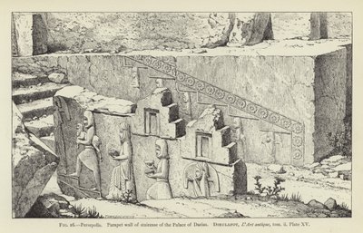 Persepolis, borstwering van trap van het paleis van Darius door French School
