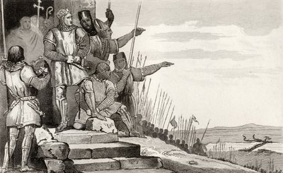 Philippe II Auguste (1165-1223) wint de Slag bij Bouvines na gebed, uit 