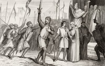 Philippe I en paus Urbanus II verzamelen volgelingen voor de Eerste Kruistocht in 1095, uit 
