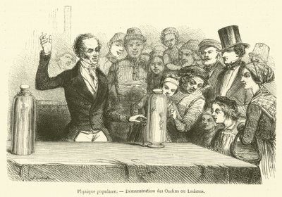 Populaire fysica, Demonstratie van Ondins of Ludions (gravure) door French School