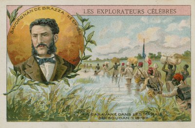 Pierre Savorgnan de Brazza, in Italië geboren Franse ontdekkingsreiziger (chromolitho) door French School
