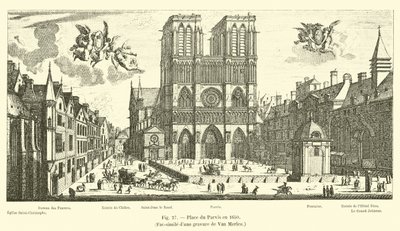 Place du Parvis in 1650, Facsimile van een gravure van Van Merlen door French School