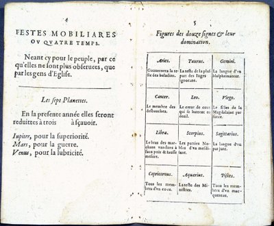 Planeten en astrologische tekens humoristisch behandeld - in Almanach pour le temps passé, door Jean Guerin door French School