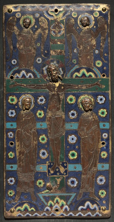 Plaquette van een boekomslag met de kruisiging, begin 1200s door French School