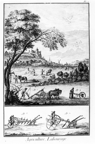 Plaat van de Encyclopedie van Diderot en Alembert: Landbouw en Ploegen. 18e eeuw door French School