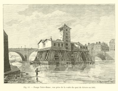 Pompe Notre-Dame, gezien vanaf het gewelf van de Quai de Gesvres in 1861 door French School