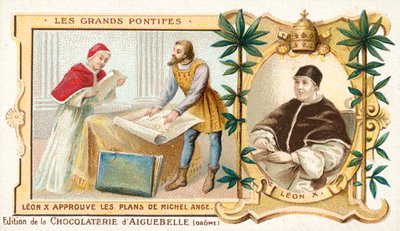 Paus Leo X keurt de plannen van Michelangelo goed door French School
