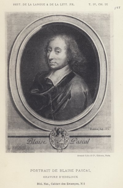 Portret van Blaise Pascal (litho) door French School