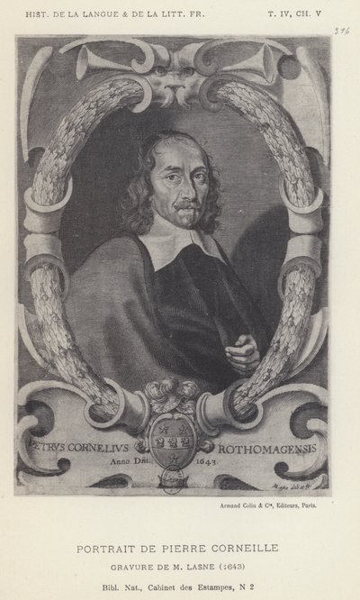 Portret van Pierre Corneille (litho) door French School