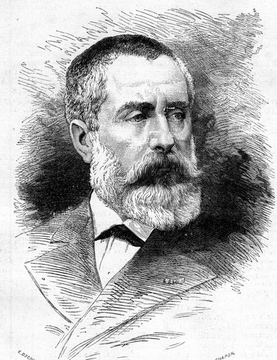 Portret van Auguste Emmanuel Vaucorbeil (1821-1884), Franse componist en directeur van de Parijse Opera. Gravure in 
