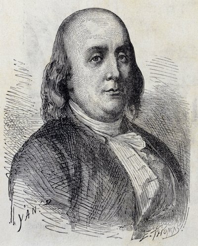 Portret van Benjamin Franklin (1706 - 1790), Amerikaanse politicus, memoireschrijver, pamflettist en natuurkundige - in 