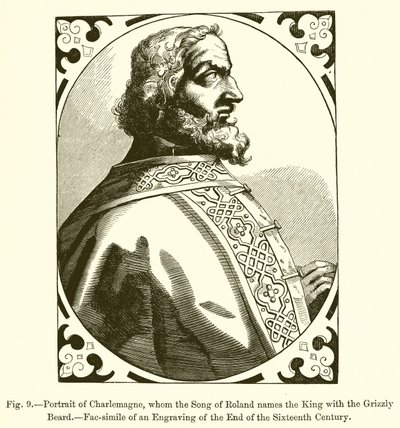 Portret van Karel de Grote, die in het Lied van Roland de Koning met de Grijze Baard wordt genoemd door French School