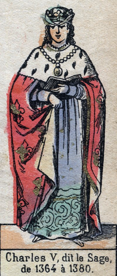 Portret van Karel V van Frankrijk, bekend als Karel de Wijze (1338-1380) (dynastie van de Capetingen). Illustratie eind 19e eeuw. door French School