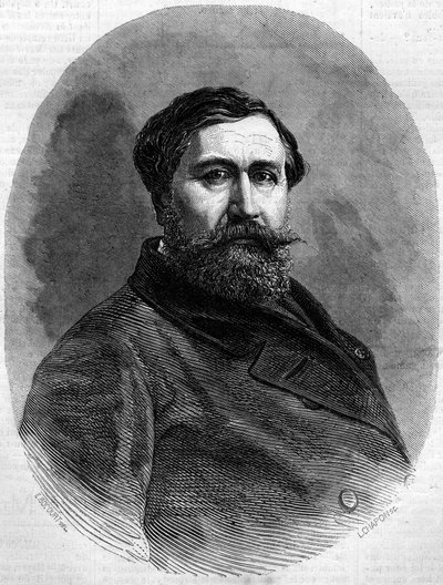 Portret van graaf Alfred Emilien de Nieuwerkerke (1811-1892), Franse beeldhouwer en hoge ambtenaar. Gravure in 