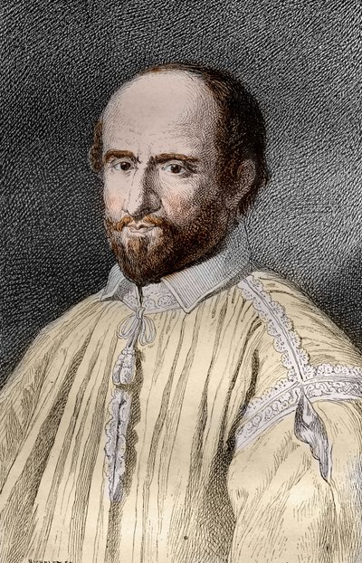 Portret van Jean Duvergier de Hauranne, abt van Saint-Cyran, Franse religieuze en theoloog Jansenist, gravure uit 