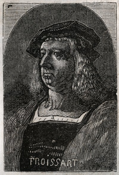 Portret van John Froissart (Jean Froissart) (1337-1404), Franse kroniekschrijver van middeleeuws Frankrijk - gravure in 