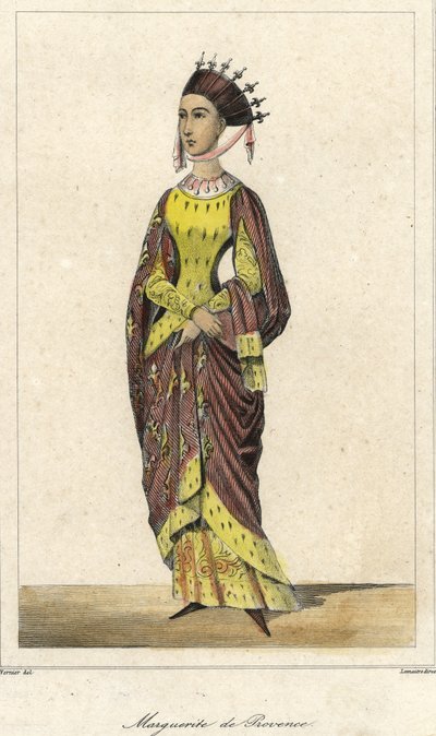 Portret van Marguerite de Provence (1221 - 1295), Koningin van Frankrijk, vrouw van Lodewijk IX. Gravure 19e eeuw. door French School