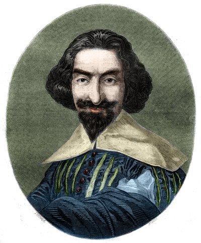 Portret van Miguel de Cervantes Saavedra, Spaanse schrijver. Gravure uit 1852 naar het schilderij van Velázquez. door French School