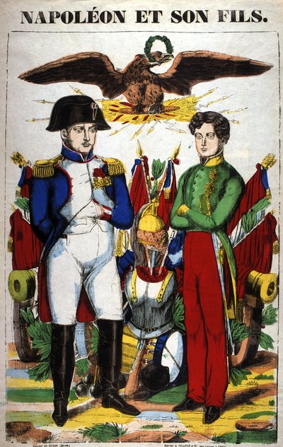 Portret van Napoleon I en zijn zoon, Napoleon II. Afbeelding van Epinal door French School