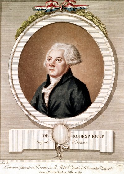 Portret van Robespierre (gravure) - Portret van Maximilien Robespierre in medaillon in de serie portretten van de afgevaardigden bij de Nationale Vergadering gehouden in Versailles op 4/05/1789 door French School