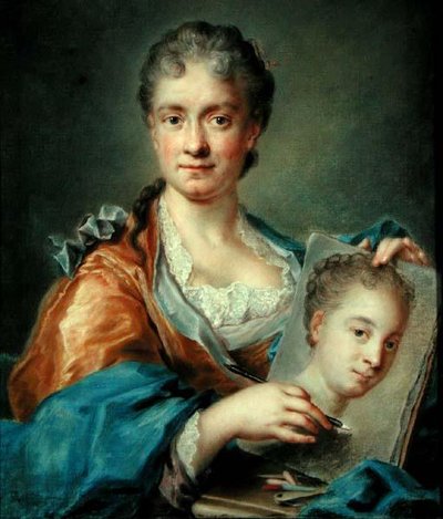 Portret van een dame die een portret tekent, c.1750s door French School