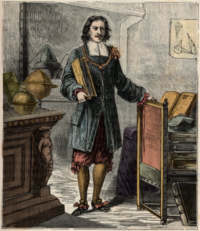 Portret van de Duitse ingenieur en natuurkundige Otto von Guericke (1602-1686) - Portret van Otto von Guericke (Otto de Guericke) door French School